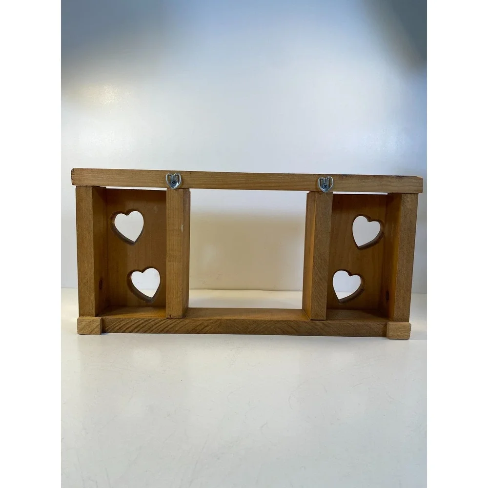 Vintage Wood Wall shelf with Heart Cutouts Country Farmhouse Decor